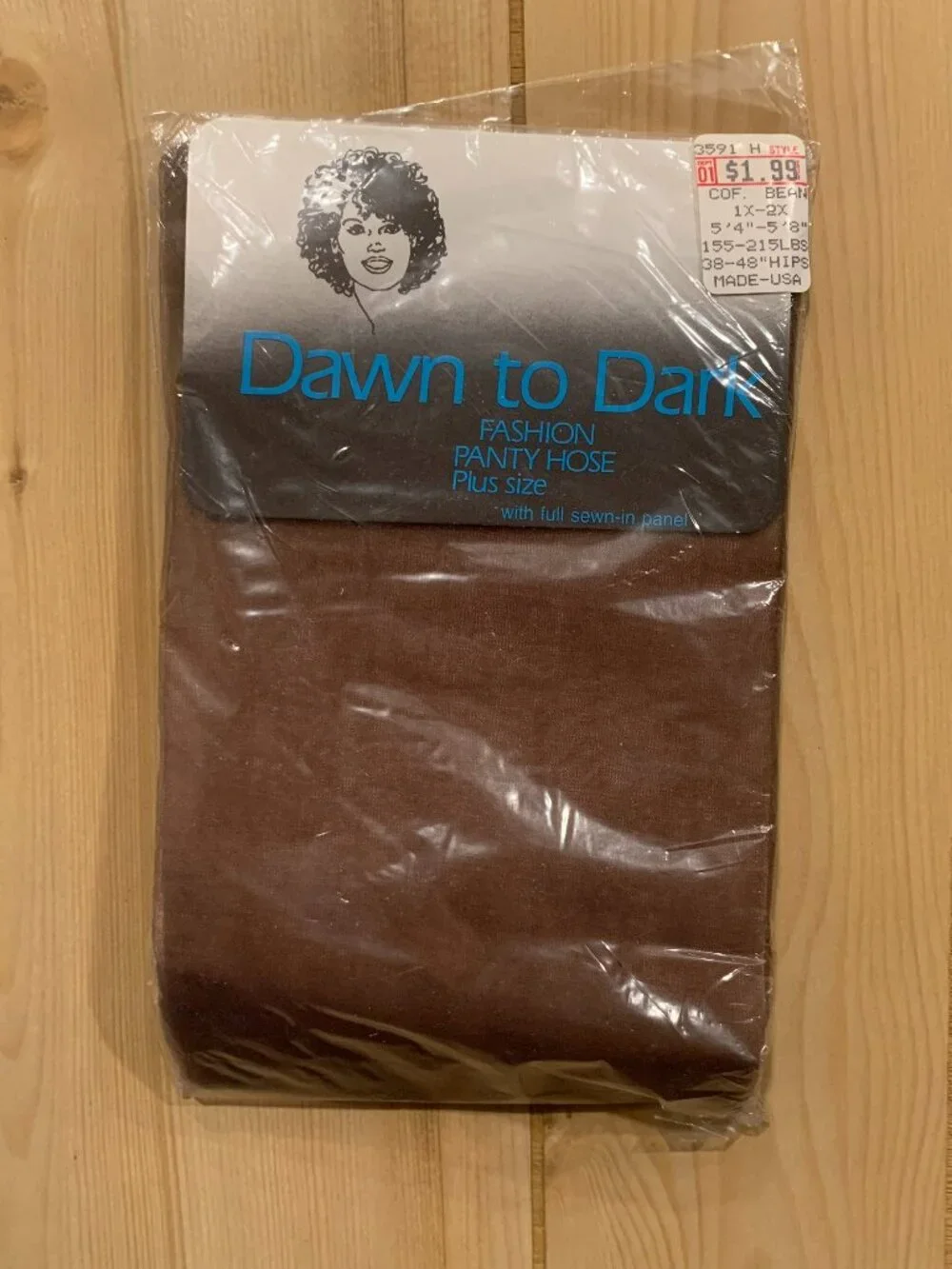 Vintage 90s Dawn to Dark Fashion Pantyhose Full Sewn-In Panel Brown Plus Size 1X
